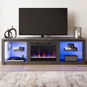 Bestier Fireplace TV Stand for 75 inch TVs,TV Stand with Fireplace & 23 inch Electric Fireplace, Modern Entertainment Center with Fireplace for Living Room or Bedroom, RGB Lighting, Black