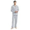 thumbnail image 4 of GLOBAL Mens Cotton Pajama Sets Long Sleeve Button Down Sleepwear Comfy Loungewear Soft Pjs Set Blue Gray Stripes M, 4 of 7