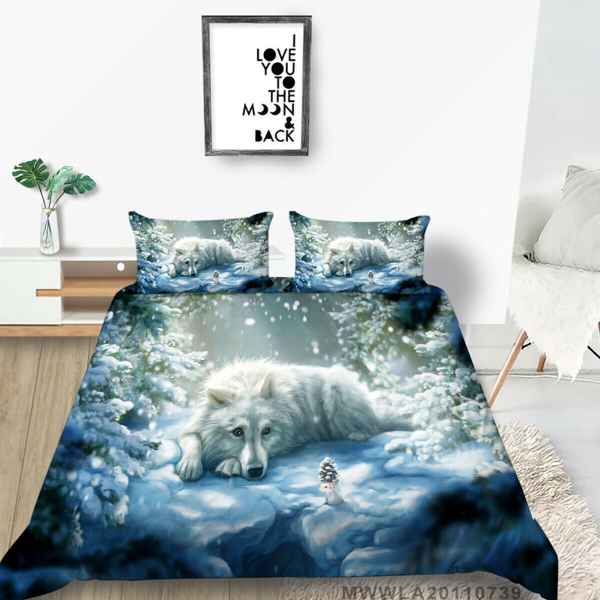 100% Cotton 4pcs 3d Set Wolf in the Snow Print Duvet Cover Bedding Set 