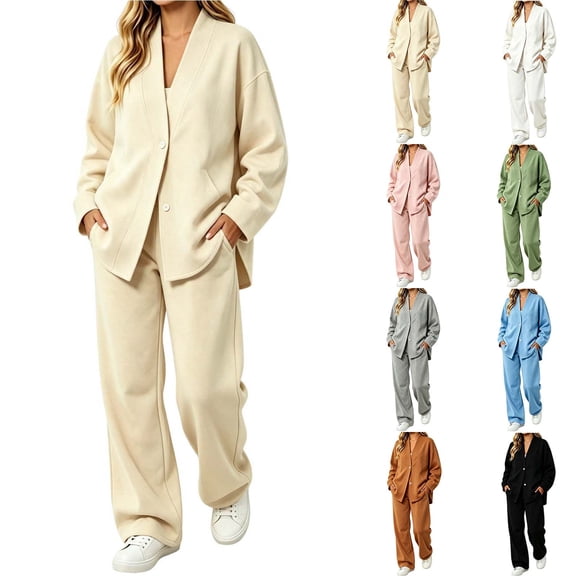 Zormilly Sweatsuits Women 2 Piece Outfit Button Down Jackets Straight Leg Sweatpants Fall Outfit Sets with Pockets, S-2XL
