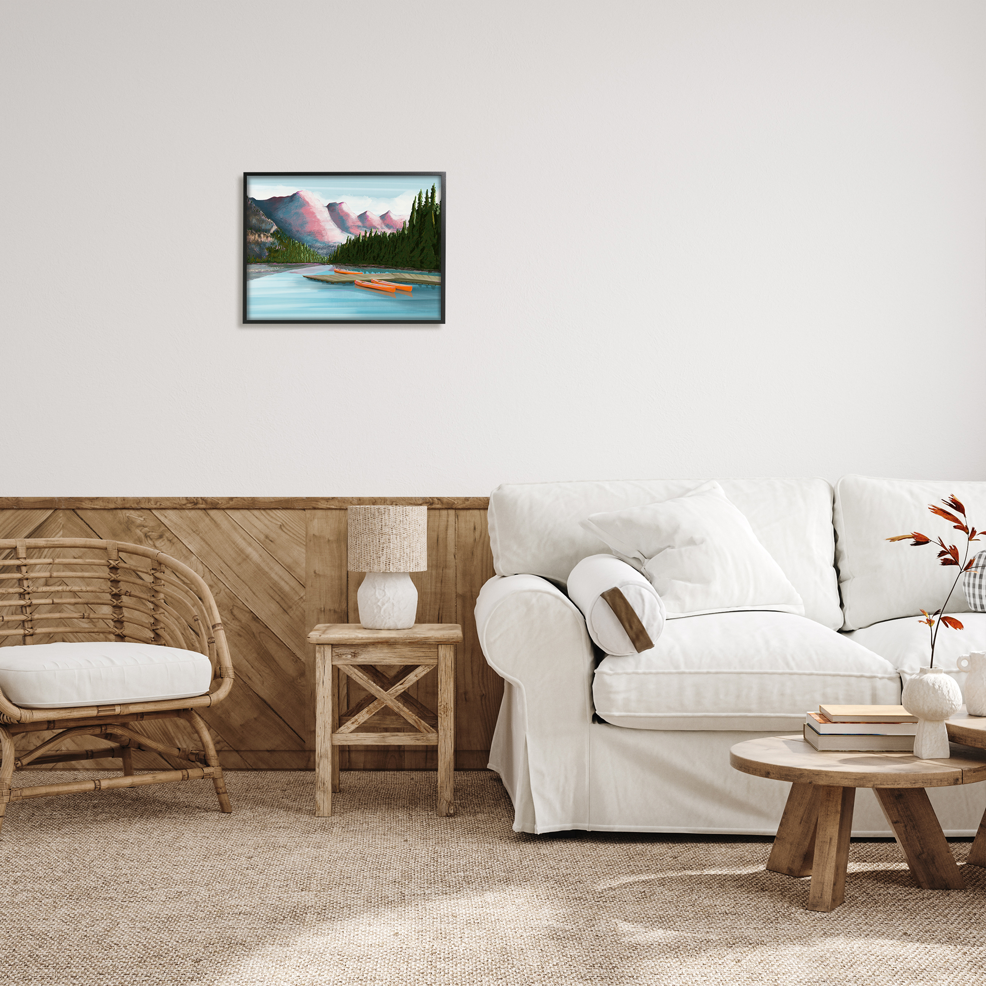 Stupell Calming Lake Camp Nature Canoes Landscape Painting Black Framed Art Print Wall Art