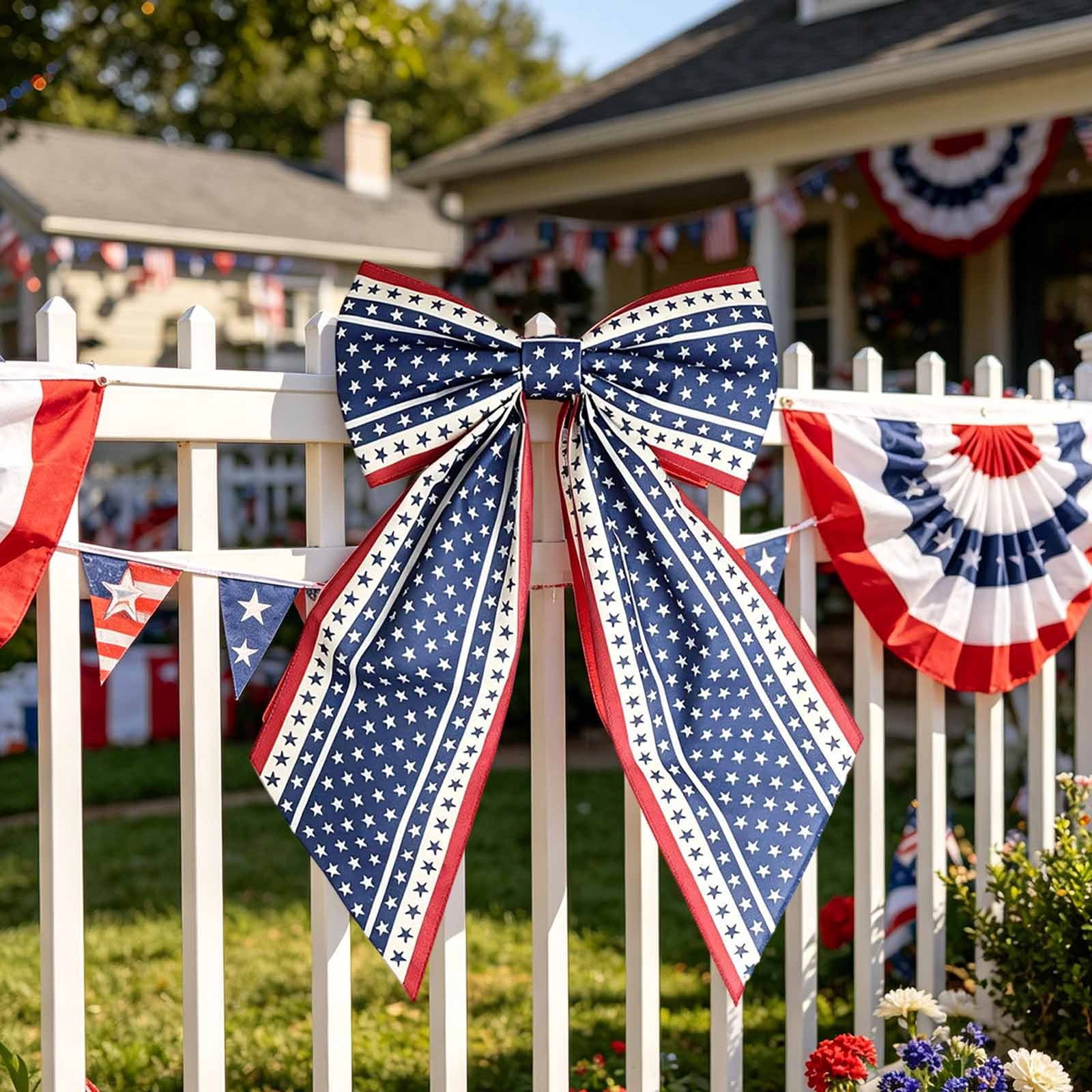 Patriotic Wreath Bows for Front Door Large 35.4" Red White and Blue Ribbon with Stars and Stripes for 4th of July Memorial Day Indoor Outdoor Party Decor