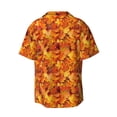 thumbnail image 6 of Lsque Autumn Maple Leaf Pile print Men's Cuban Collar Short Sleeve Shirt Summer Beachwear Casual Button Down Fashionable Vacation Leisure Shirt-4X-Large, 6 of 7