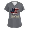thumbnail image 3 of 250 Anniversary Scrub Tops for Women American Flag Print Fourth Of July Short Sleeve Tops V Neck Moisture Wicking Relaxed Fit Summer Tshirt with Pockets, #01 Gray, 5XL, 3 of 4