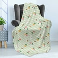 thumbnail image 4 of Flowers Insects Soft Flannel Fleece Throw Blanket, Charming Roses Chamomiles Bees on a Striped Background, Cozy Plush for Indoor and Outdoor Use, 70" x 90", Pastel Green Multicolor, by Ambesonne, 4 of 5