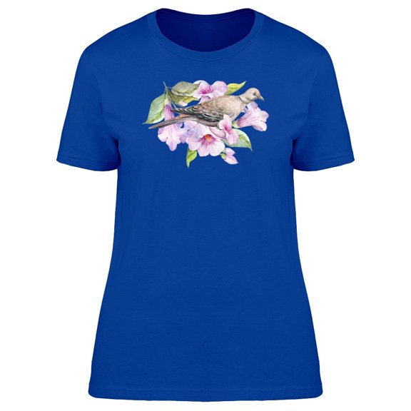Pidgeon On Watercolor Flowers Tee Women's -Image by Shutterstock