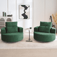 thumbnail image 2 of Fumahaus Upholstered Swivel Accent Chair, Oversized Comfy Round Sofa Chair with Two Pillows, Leisure Sofa Chair for Living Room Bedroom, Green, 2 of 11