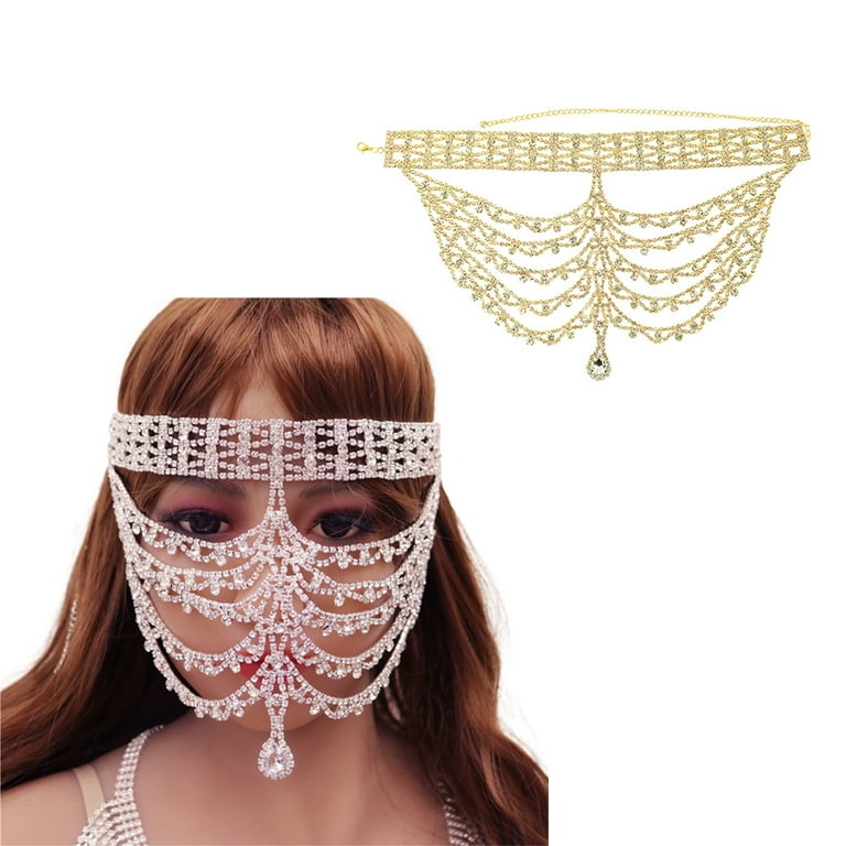 Full Face Masquerade Mask Face Chain Facial Jewelry Accessories Elegant  Rhinestone Mask Photo Prop – the best products in the Joom Geek online store