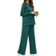 thumbnail image 4 of Puntoco Moda Mujer Color Sólido Cuello Redondo Manga Larga Pantalones Con Abertura Lateral Traje Verde Xxxl, 4 of 7