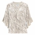 thumbnail image 5 of AGWOLF Women's Velvet Tops 3/4 Sleeve Ruffle Tunic Blouses Dressy V Neck Floral Shirts Fall Winter Clothes Evening Party Top, 5 of 6
