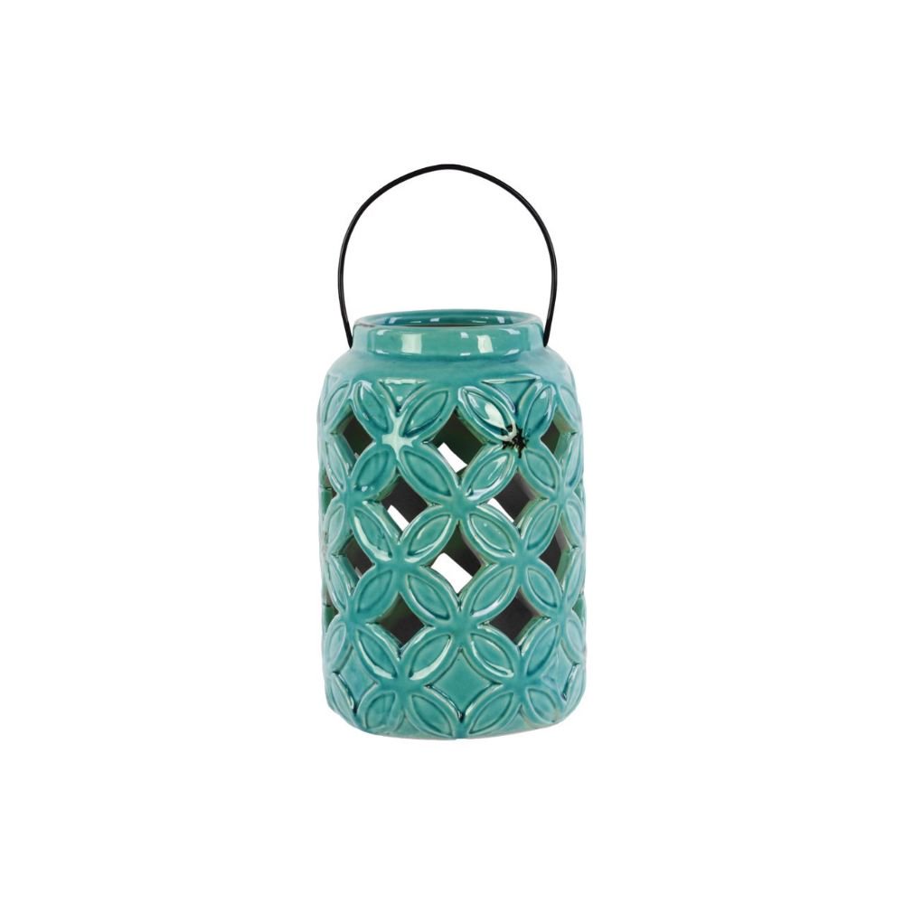 Ceramic Lantern With Metal Handle Turquoise