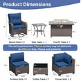 thumbnail image 6 of ALAULM 13 Pcs Patio Wicker Furniture Set with 2 Swivel Chairs & Stainless Steel Gas Fire Pit Table, Brown/Navy Blue, 6 of 6