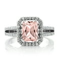 thumbnail image 2 of Gem Stone King 925 Sterling Silver Peach Simulated Morganite Ring for Women (2.78 Cttw, Emerald Cut 9X7MM, Available in Size 5, 6, 7, 8, 9), 2 of 5