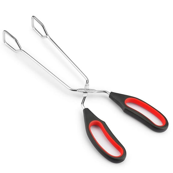 SIFANA Scissor Cooking Metal Kitchen Tongs 11 inches Long Tongs Barbecue Heavy Duty Buffet (Red&Black)