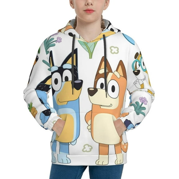 Johaoi Bluey Pattern Teen Pullover Hoodie Sweatshirts,Long Sleeve Pullover Casual Hooded Sweatshirt for Youth-Small