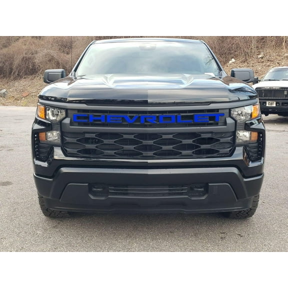 Red Custom Grill Letters Inserts compatible with 2022-2024 Silverado Custom 1/16" ABS Plastic Blue