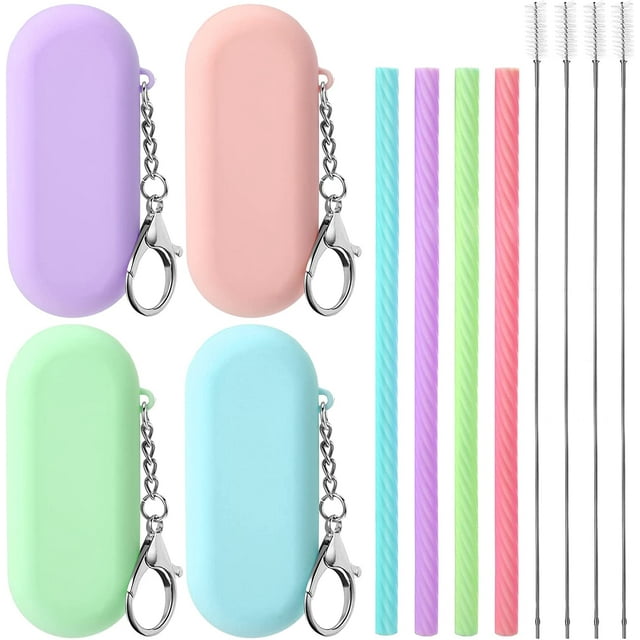 Popote de Silicona Reutilizable con Estuche Portátil Popote de Silicona para Viaje Popote de Silicona para Fiesta y Camping