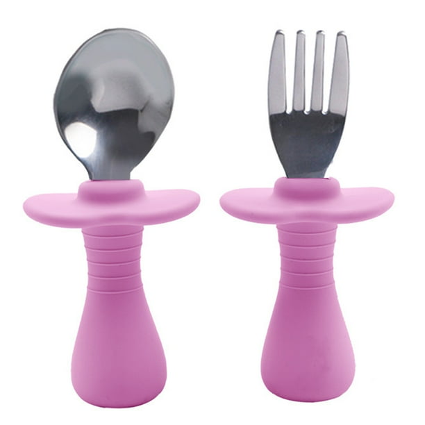 Juego de cuchara y tenedor para niños pequeños, cuchara para bebés, tenedor de vajilla para niños pequeños, cuchara tenedor de acero inoxidable