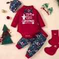 thumbnail image 2 of Mercatoo Christmas Baby Boy Winter Outfit Boys Long Sleeve Bow Tie Romper and Santa Prints Pants + Hat 2Pcs Clothes Set, 2 of 9