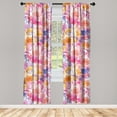 thumbnail image 3 of Ambesonne Floral Fun Curtains, Ebru Flowers Art Print, Pair of 28"x63", Pink Mustard Dark Violet, 3 of 5