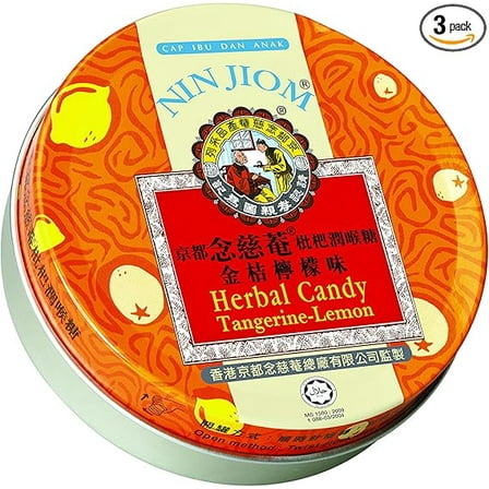 Nin Jiom Herbal Candy- 3 Tins (Tangerine-Lemon)