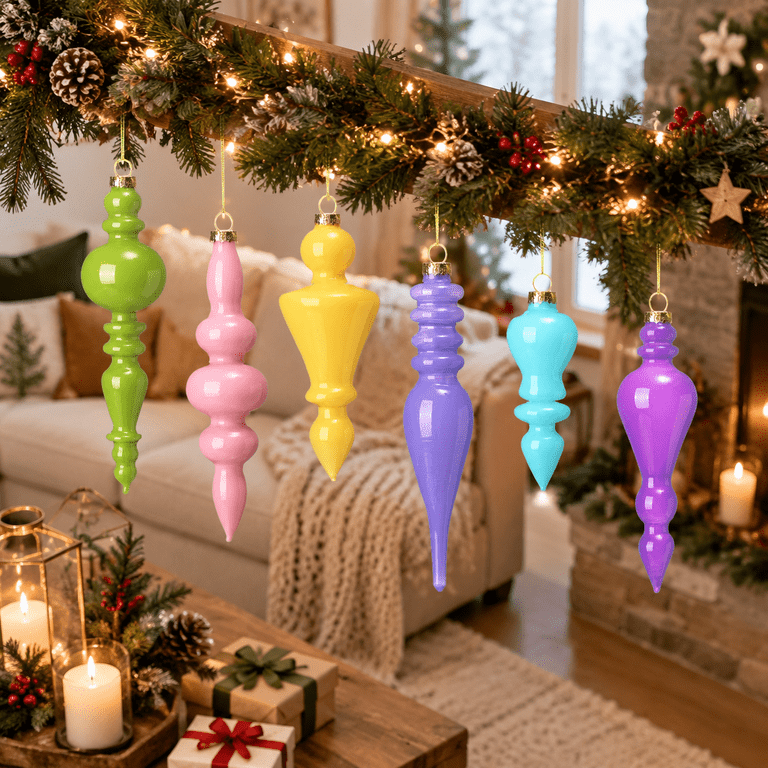 6-Pack Macaron Color Classic Mercury Glass Finial Christmas Ornaments ...