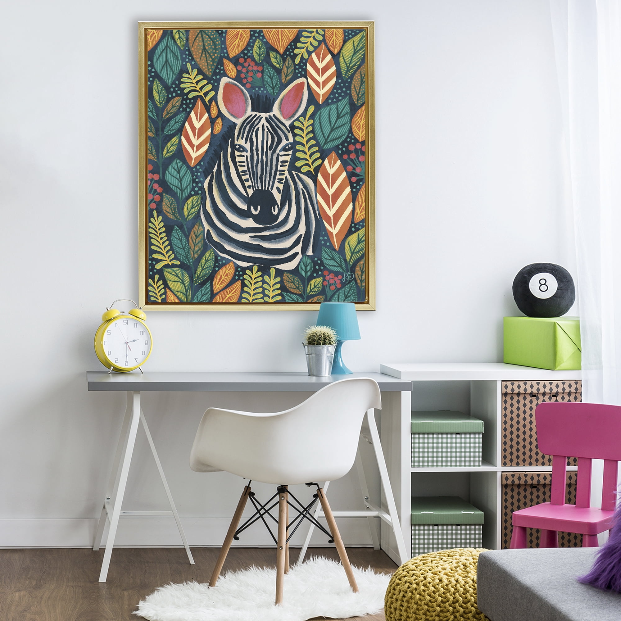 Stupell Industries Exotic Leaf Pattern Zebra Gold Framed Floater Canvas Wall Art, design by Lisa R Dumm