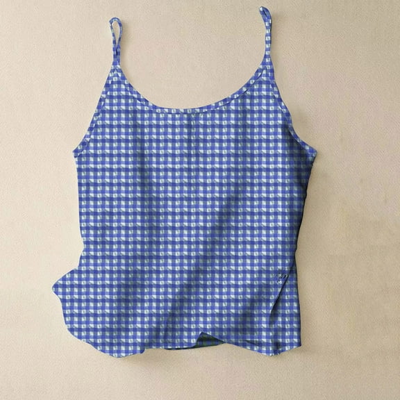 Yuwull Womens Summer Tops Summer Tops For Women 2025 Women's Sleeveless Cotton Linen Checkered Loose Round Neck Tank Top Womens Short Sleeve Tops