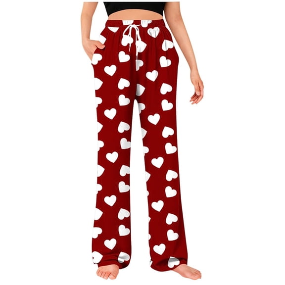 BLVB Unisex Mens Womens Cute Heart Print Pj Pants Valentine's Day Holiday Lounge Pajamas Bottoms Elastic Waist Sleep Pajama Pants