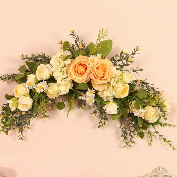 Cheers US Artificial Peony Flower Swag, Decorative Swag with Peony Rose and Green Leaves for Wedding Arch Front Door Wall Decor