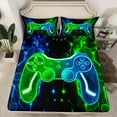 thumbnail image 2 of Manfei Green Blue Gamepad Bed Sheets, Cartoon Game Console King Sheets, Teens Boys Girls Kids Sheet Set, Lightweight Room Decor, 4-Piece, 2 of 7