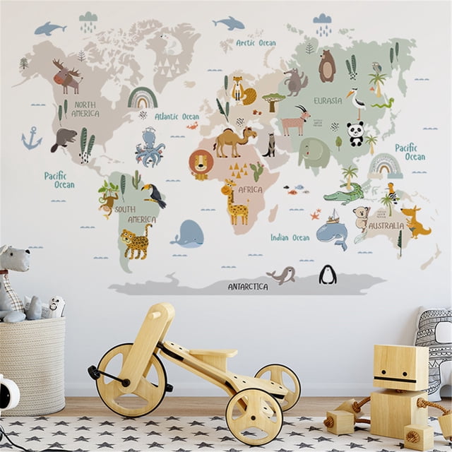 Mapa Del Mundo LADIGASU Extraíble Pelar y Pegar Grandes Calcomanías de Pared para Niños