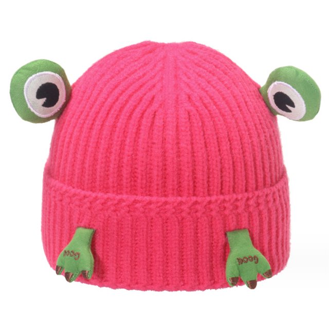 Gorro de lana con protección para las orejas con forma de rana de dibujos animados, divertido gorro de lana holgado y cálido para esquiar en invierno