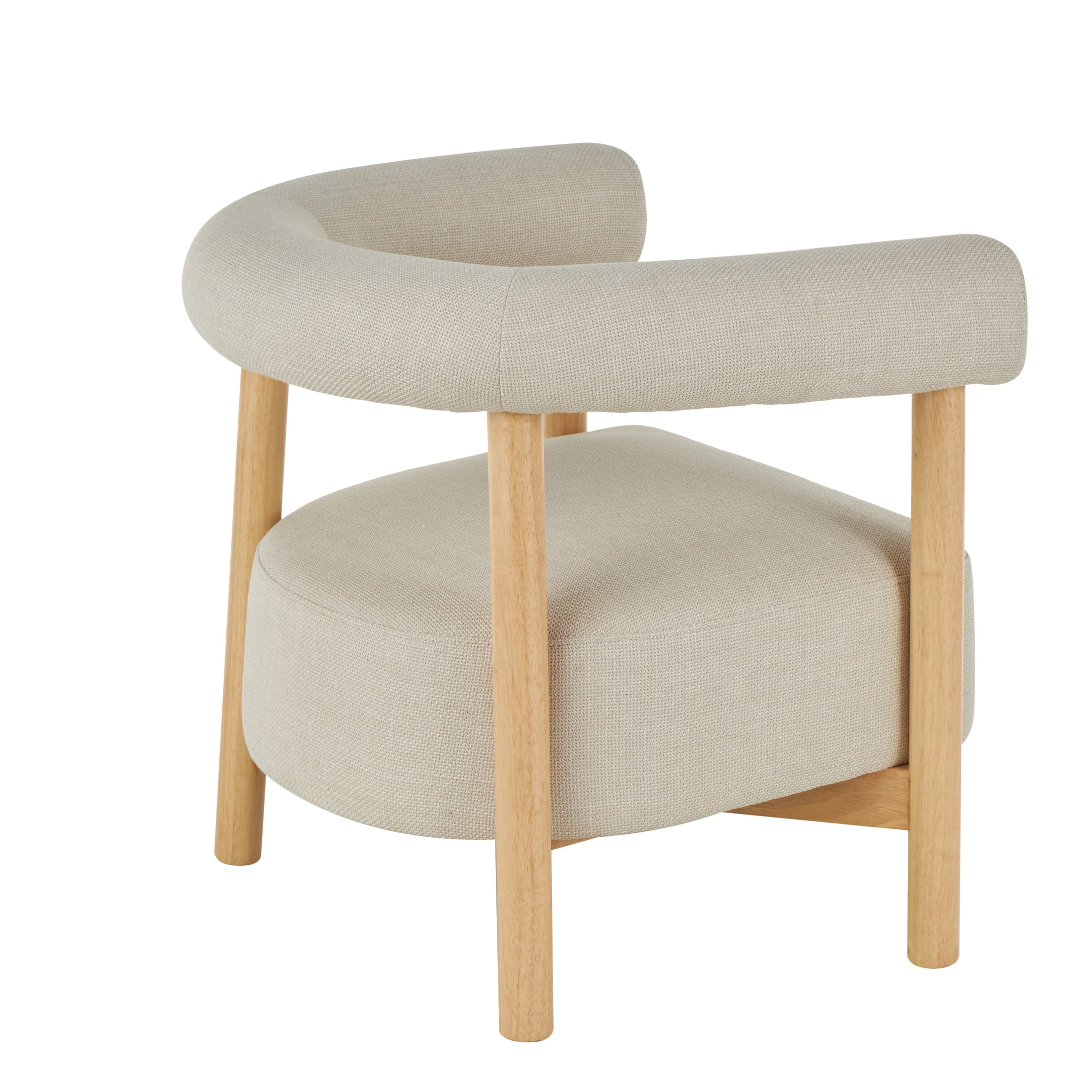 DecMode Polyester Curved Back Mid Century Modern Round Boucle Lounge Chair with Light Brown Wood Frame, Beige