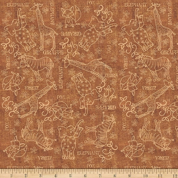 Fabric & Fabric Brown QT Wild Things Animal Sketches Cotton fabric by The Yard