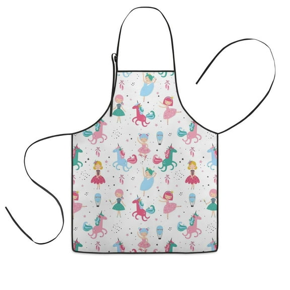 Fairy Tale Princess Unicorn Pattern Kids Aprons for Girls and Boys,Adjustable Neck Strap Toddler Aprons for Kids Cooking Baking