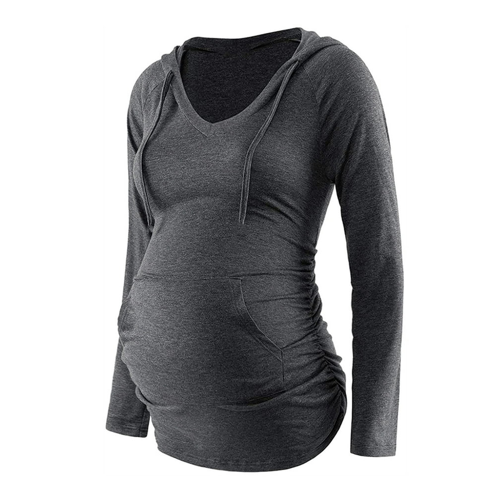 Jchiup Jchiup Maternity Hoodie Long Sleeves Shirt Casual V Neck Pregnancy Sweatshirt Tunics