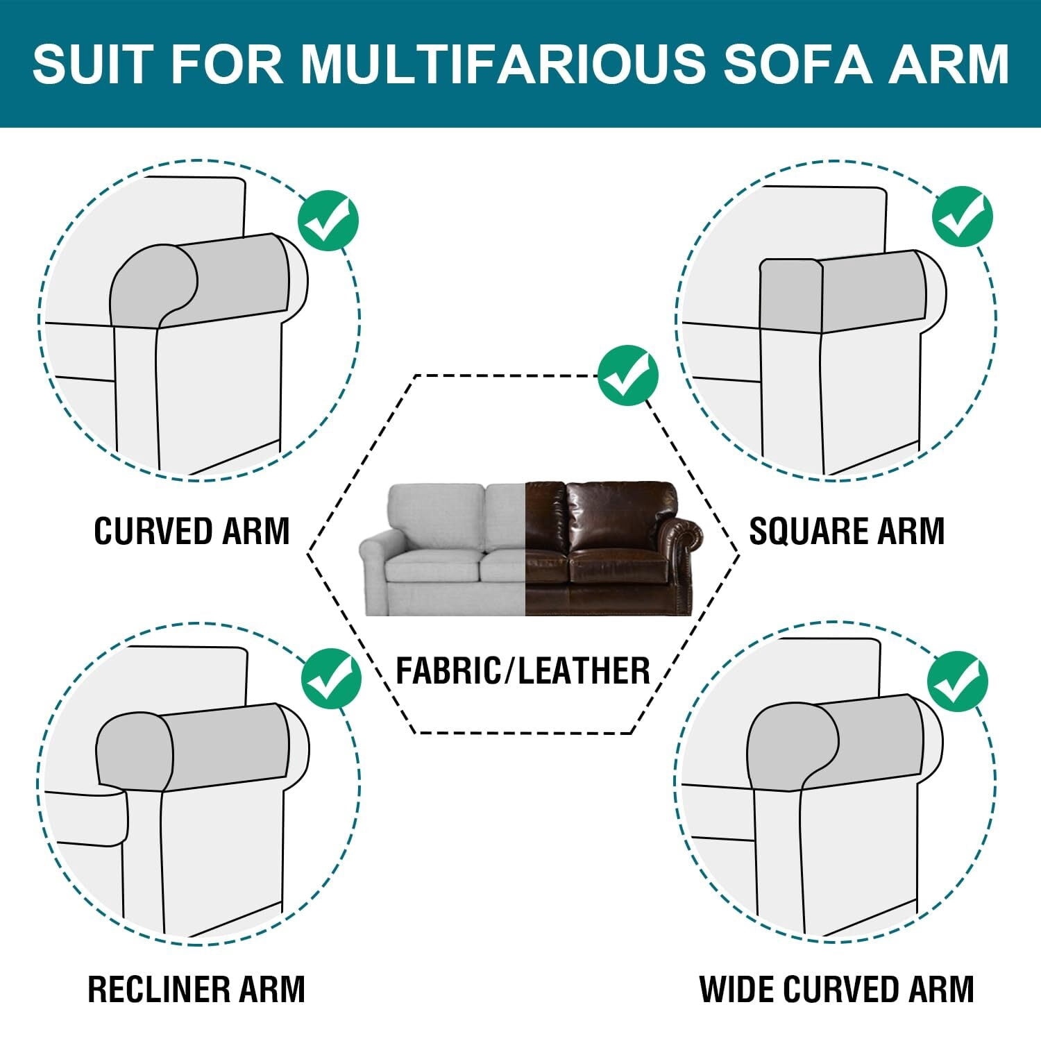 2 Pack Waterproof Armrest Covers for Chairs and Sofas Couch Arm Covers for Sofa Armrest Covers with Side Pocket Anti-Slip Furniture Protector Washable Armrest Slipcovers Set of 2