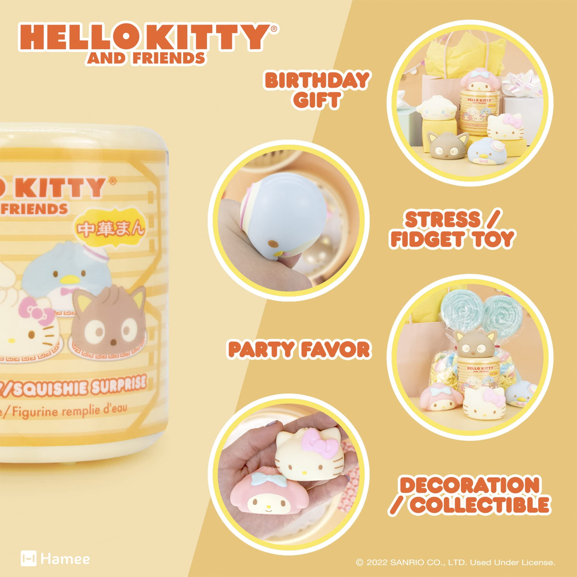 Hamee Sanrio Hello Kitty and Friends Cute Water Filled Surprise Capsule Squishy Toy [Steamed Bun] [Birthday Gift Bag, Party Favor, Gift Basket Filler, Stress Relief] – 5 Pc. (All 5 Styles)
