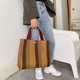 thumbnail image 4 of Bolso de hombro Bolso femenino simple de gran capacidad con asa superior informal a rayas (L) Marrón, 4 of 8