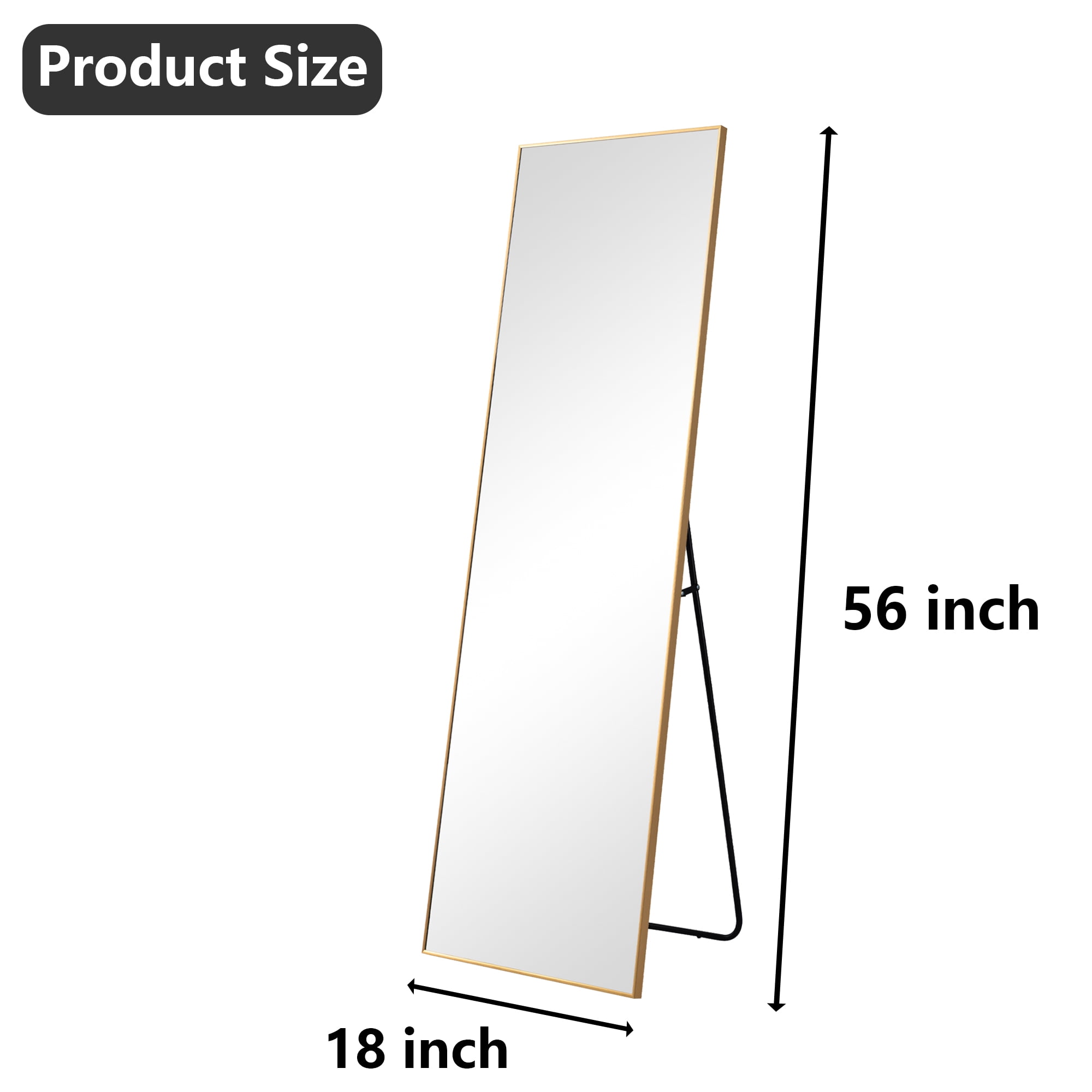MAYEERTY Gold Right Angle Full Length Mirror, Wall Mount or Freestanding for Bedroom/Living Room, 56" × 18"