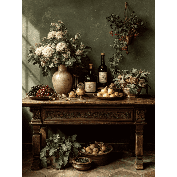 Antique Danish Interior Still Life Canvas Moody Vintage Vertical Home Wall Art