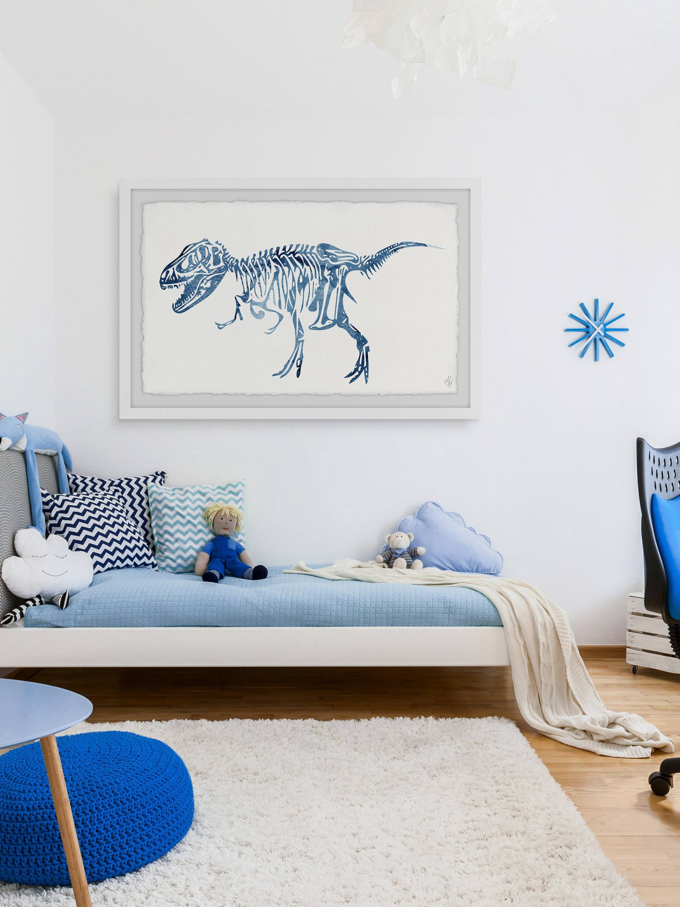 Marmont Hill Blue T-Rex Skeleton Framed Wall Art