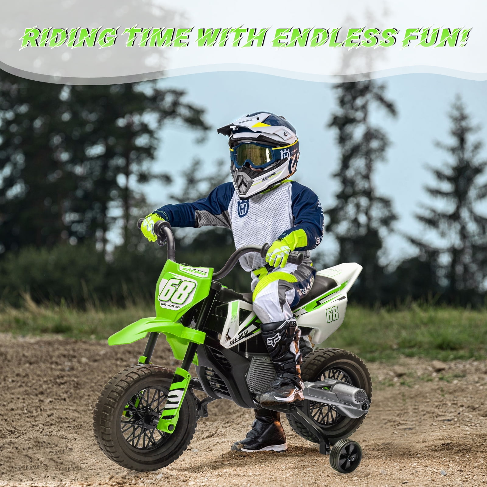 CazToi 12V Kids 3Mph Electric Motorcycle with Training Wheels & Bluetooth Music  for Ages 3-8 Years Old