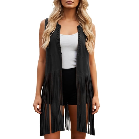 WAYUTE Tank Tops for Women Long Vest with Fringe Shawl Wrap Asymmetrical Hem Sleeveless Open Front Cardigan Coat Lightweight Layering