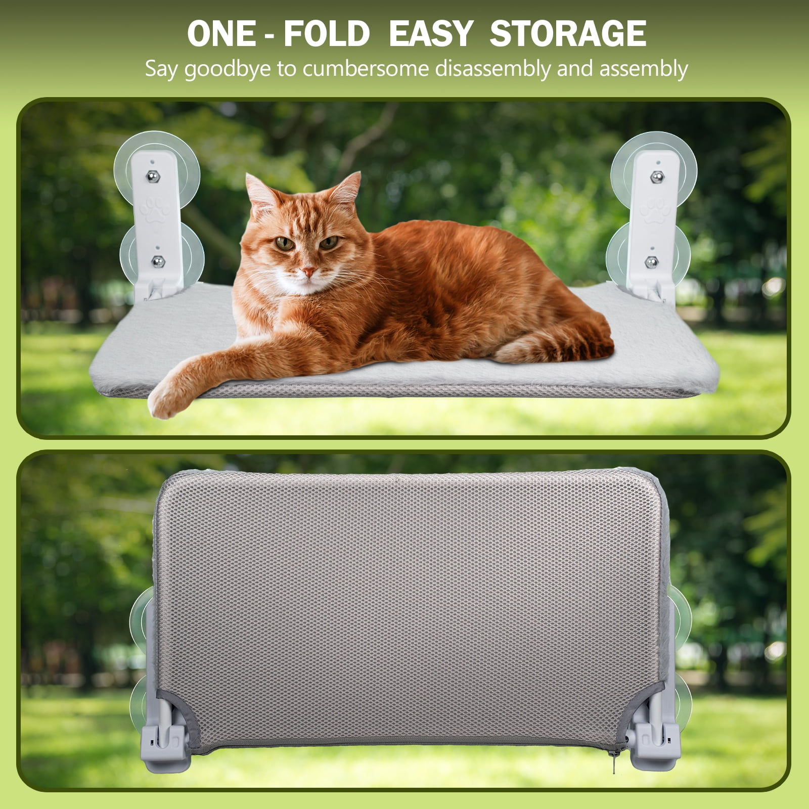 AMZOO Cordless Cat Window Perch and Hammock for Wall with 4 Suction Cups, Anchor & Screw for Easy Installation, Solid Metal Frame, Two Reversible Covers, Foldable Cat Bed for Indoor Cats (Large)