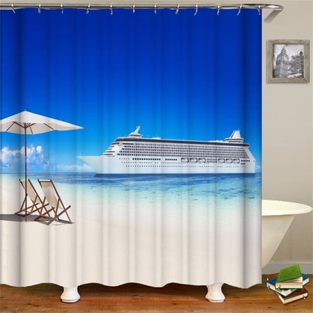 Shower Curtain Turquoise With Hooks Island Ocean Beach Luxurious Cruises Sun Umbrella Pool Chair Bathroom Decor Waterproof Polyester Fabric Bathroom Accessories Bath Curtain White Blue Walmart Canada