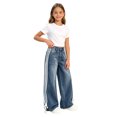 thumbnail image 5 of Hiijoy Girls Casual Jeans Side Stripes Drawstring Jeans Kids Straight Loose Denim Pants, 5 of 6