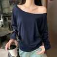 thumbnail image 3 of Women Sexy Off The Shoulder Long Sleeve Tops Y2k Going Out Tops Fit T-Shirts Blue S, 3 of 8