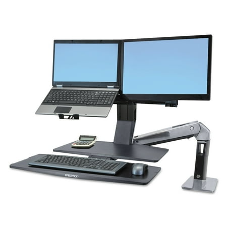 Aluminum Work Stand - Ergotron WorkFit-A Sit-Stand Workstation w/Worksurface+,Dual LCD Monitors, Aluminum/Black